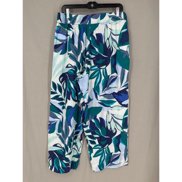 CC California Pants Womens Large Blue Floral Linen Wide Leg High Rise Pockets - Picture 3 of 7